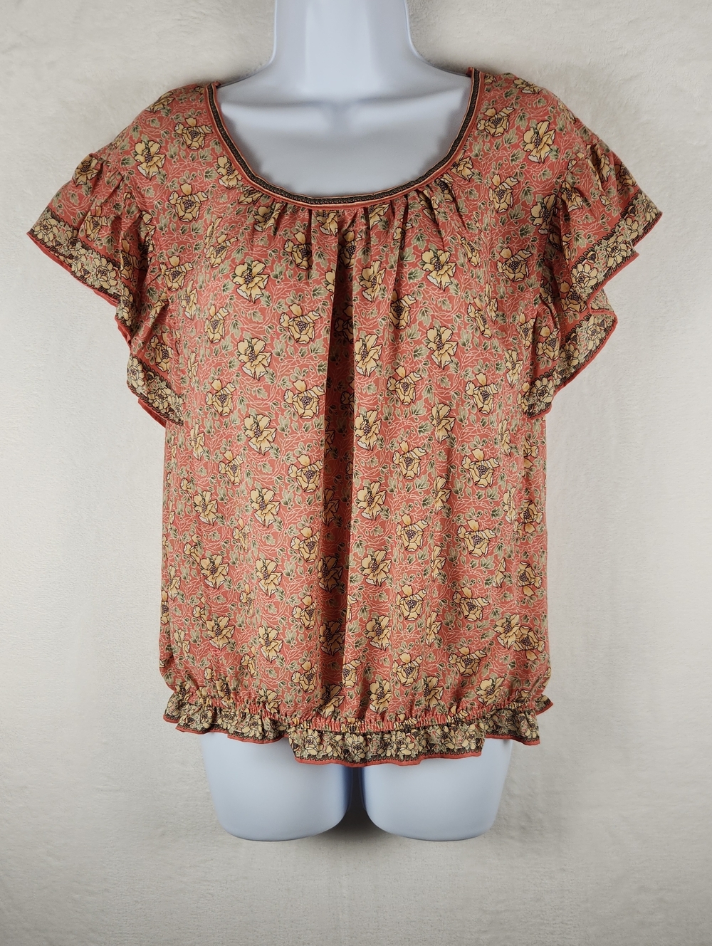 Max Studio Coral Floral Flutter-Sleeve Blouse Size XL